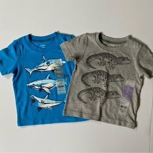 T-Shirts Size 9 Months New Sharks Lizards Carters Blue Gray NWT Baby Set of Two